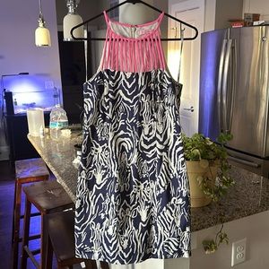 Lilly Pulitzer Entourage Shift Dress Navy White Women’s Size 4 Zebra Cotton